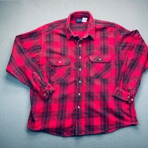 Dakota Men‎ Flannel VTG 100% Cotton 2XL Red Black Plaid H304 Rugged Workwear